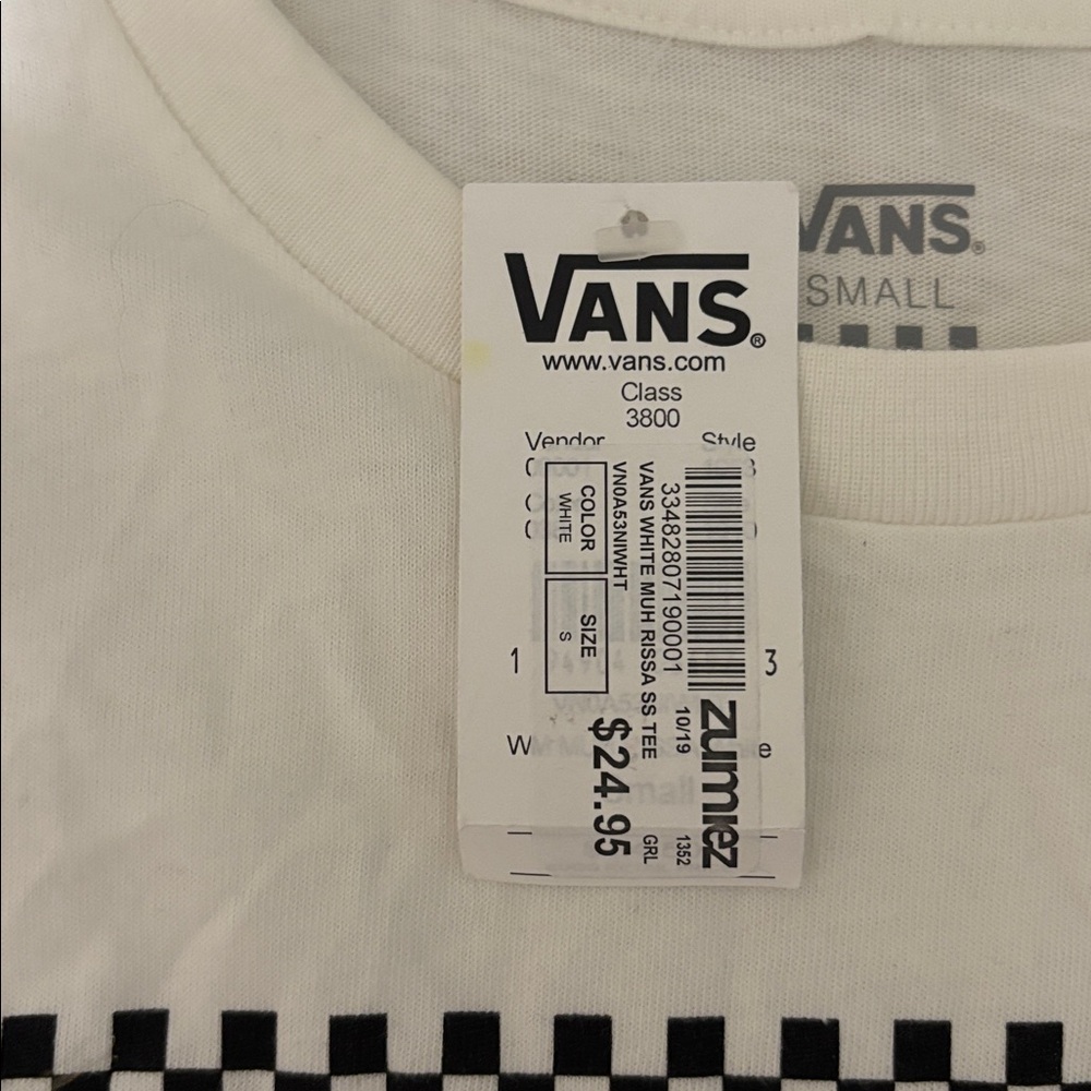 Vans Cream T-Shirt with Floral and Checkered Design - Picture 3 of 3